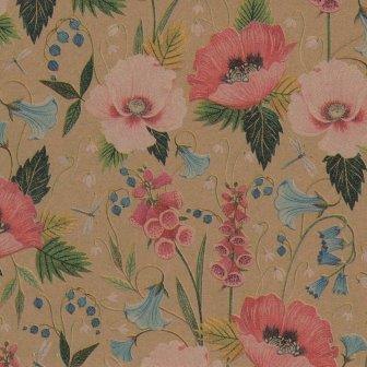 Cadeaupapier kleurrijke wilde bloemen op effen bruin kraftpapier.
 