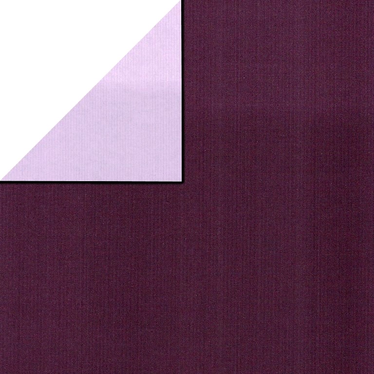 Inpakpapier voorzijde uni purper, achterzijde uni lila op sterk geribbeld mat papier.
 